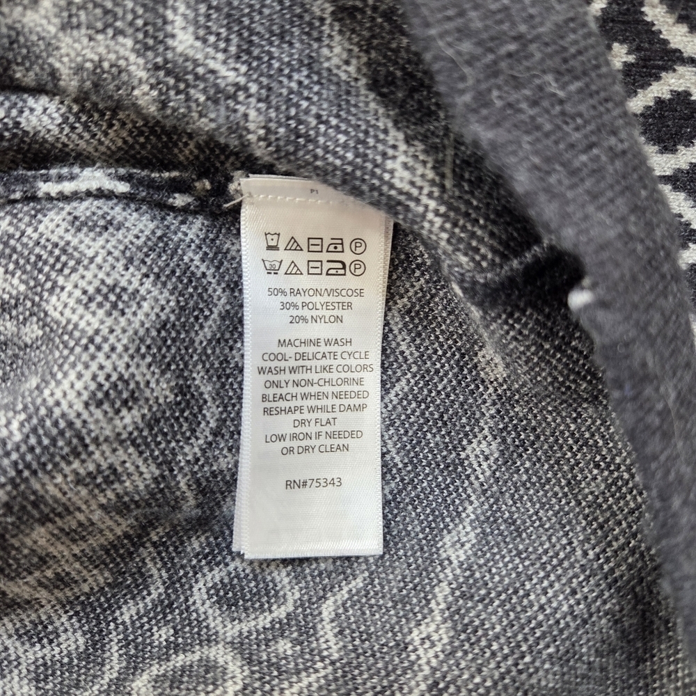 Joie Gray Black Fair Isle Sweater M Mock Neck Stretchy Knit Pullover - Picture 7 of 12